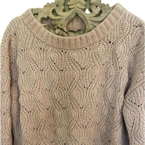 LC Lauren Conrad Brook Beige/Blush Pink Chenille Sweater Bell Sleeve Size Small - Picture 6 of 13